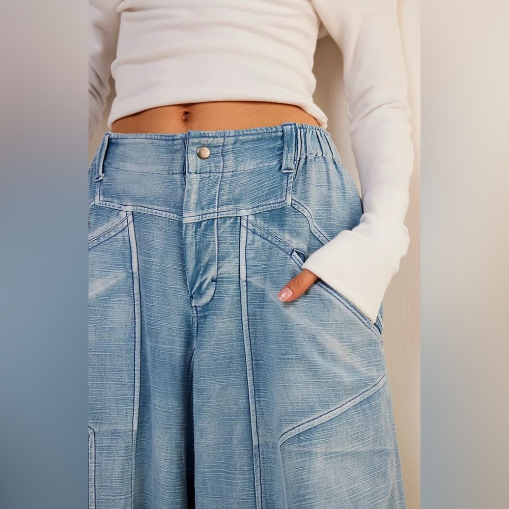 Free People Ride Out Barrel Moto Jeans, SMALL NWOT - Picture 2 of 3